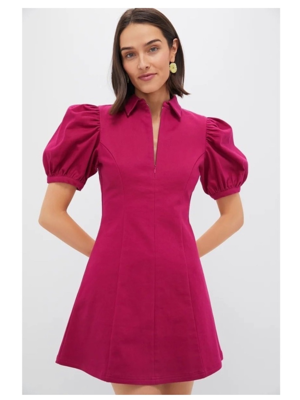 NWT Tuckernuck Hyacinth House Fuchsia Front Zip Denim Mini Dress Small $158